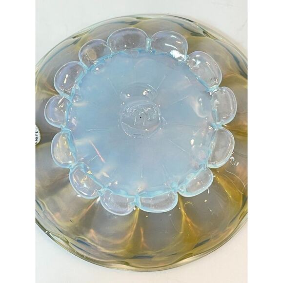 Vintage Murano Art Glass Camer MCM Yellow Blue Small Footed Bowl - Picture 10 of 15